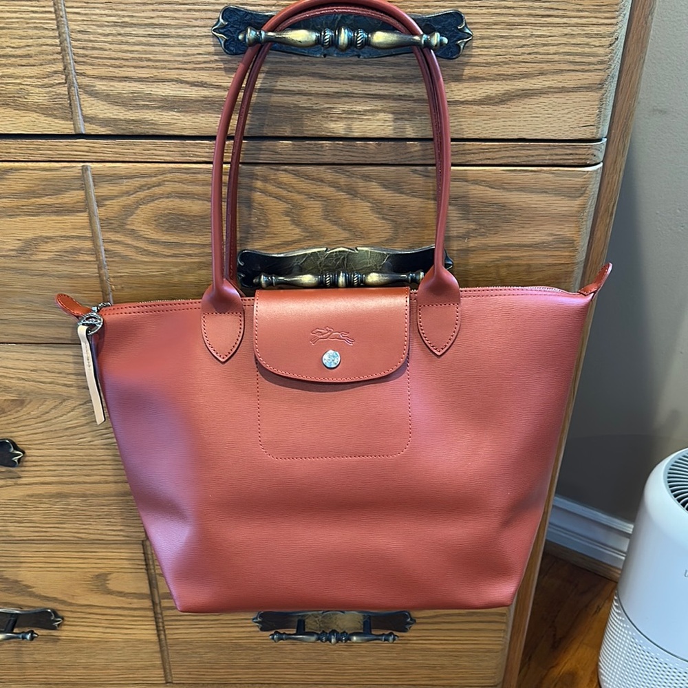 Long champ leather tote bag